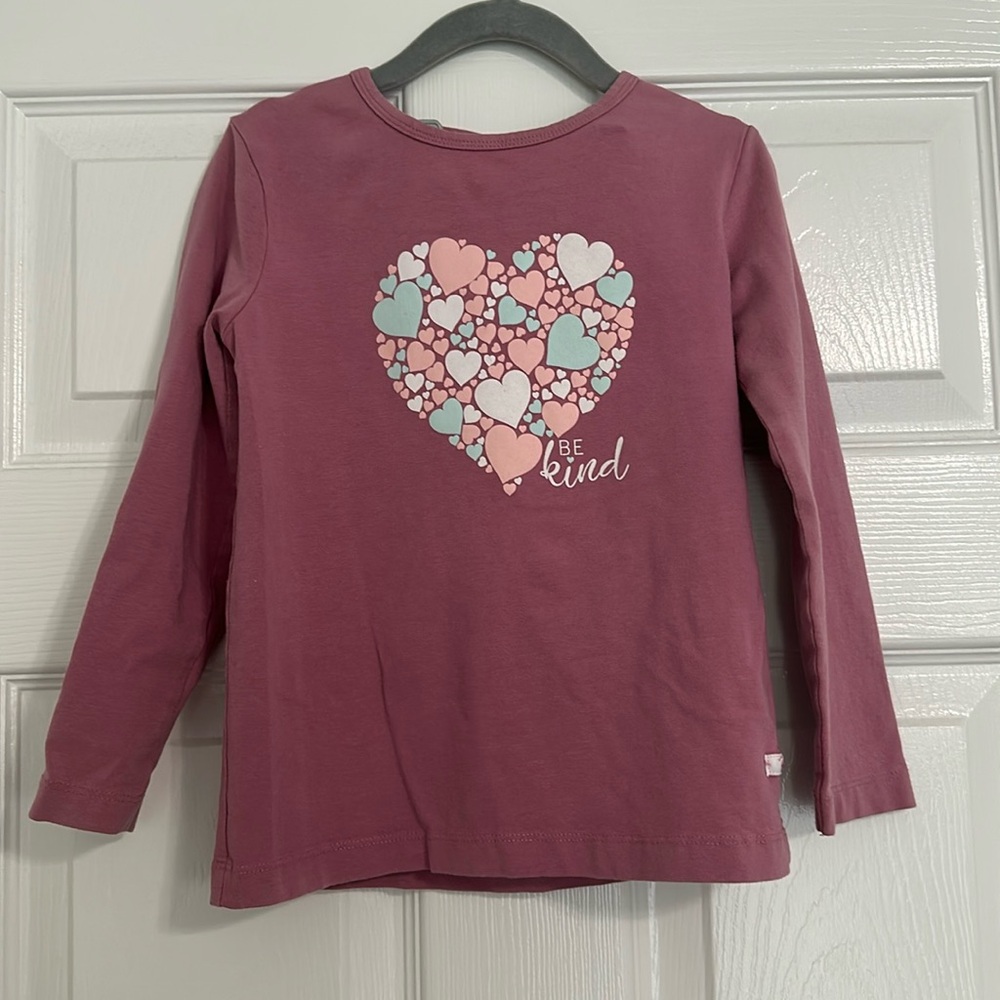Ruffle Butts Girls Long Sleeve Tee Shirt Top Pink "Be Kind" Hearts Size 5